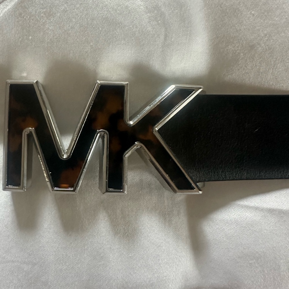 Michael Kors Black Belt with Silver Buckle and leopard detail  NWT